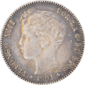 Avers 1 peseta 1901 Alphonse XIII toupet