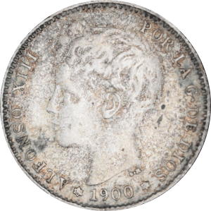 Avers 1 peseta 1900 Alphonse XIII toupet