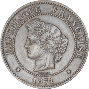 Avers 5 centimes Cérès 1871 A