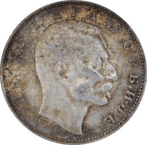 Avers 1 dinar Pierre Ier 1912
