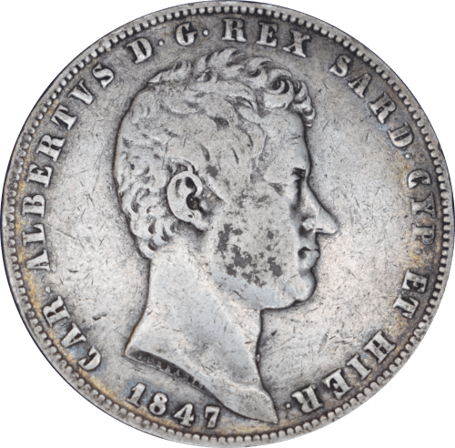 5 lires Carlo Alberto 1847 P - Avers