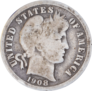 Avers 10 cents "Barber Dime" 1908 D