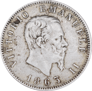 Avers 1 lire 1863 M BN Vittorio Emanuele II