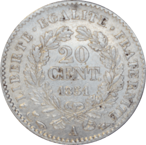 20 centimes Cérès 1851 A - Revers