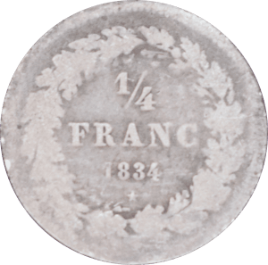 Revers ¼ franc Léopold Ier 1834