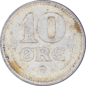 Reverse 10 øre Christian X 1919