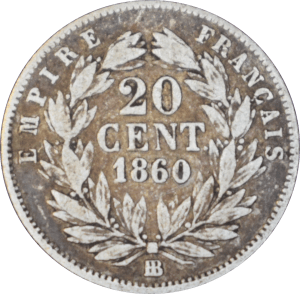 Revers 20 centimes Napoléon III 1860 BB