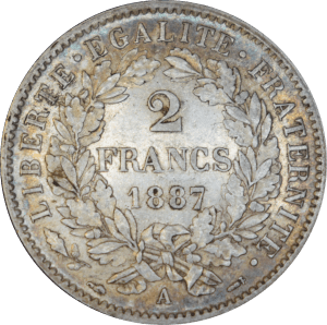 Revers 2 francs Cérès 1887 A