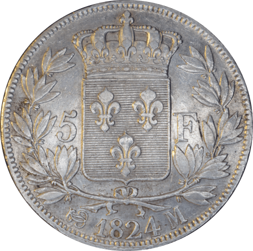 Revers 5 francs Louis XVIII 1824 M