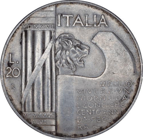 20 lires "Elmetto" Vittorio Emanuele III 1928 R - Revers