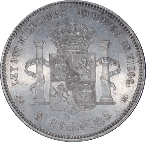 Revers 5 pesetas 1875 Alphonse XII