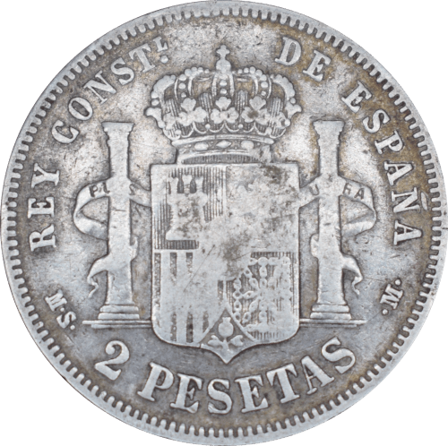 Revers 2 pesetas Alfonso XII 1882