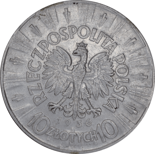Revers 10 zlotys Josef Pilsudski 1936