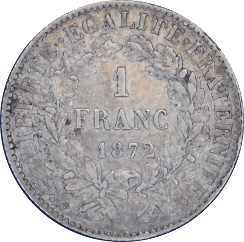Revers 1 franc Cérès 1872 K