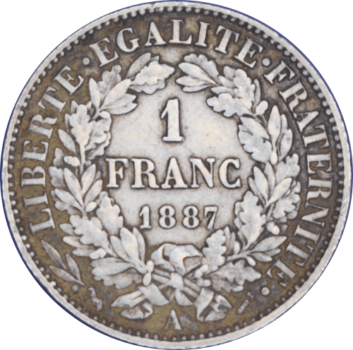 Revers 1 franc Cérès 1887 A