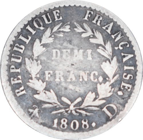 Revers Demi franc Napoléon Empereur 1808 D