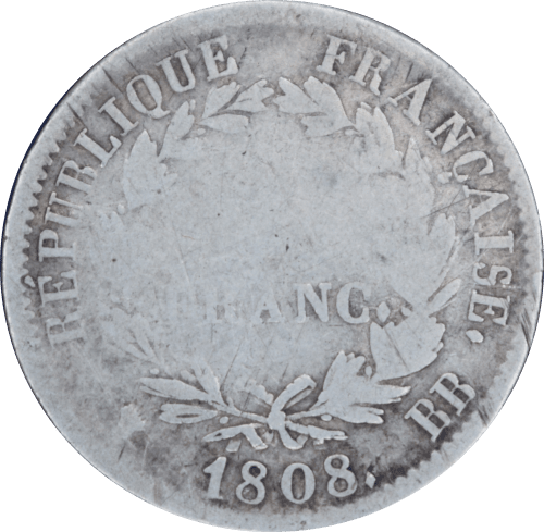 Revers 1 franc Napoléon Ier 1808 BB