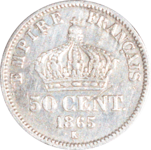 Revers 50 centimes Napoléon III 1865 K