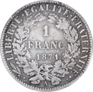 Revers 1 franc Cérès 1871 A