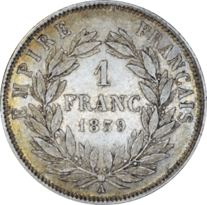Revers 1 franc 1859 A Napoléon III