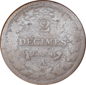 Revers 2 décimes AN 4 1795 A Dupré
