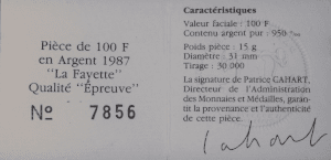 100 francs La Fayette 1987 BE